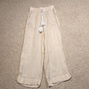 Cynthia Rowley Linen Pants Womens XS Beige Wide Leg Cropped Pockets Resort Beach